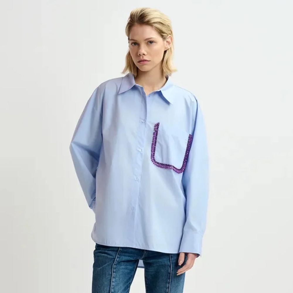 Essentiel Antwerp Get Cotton Shirt with Beaded Embroidery